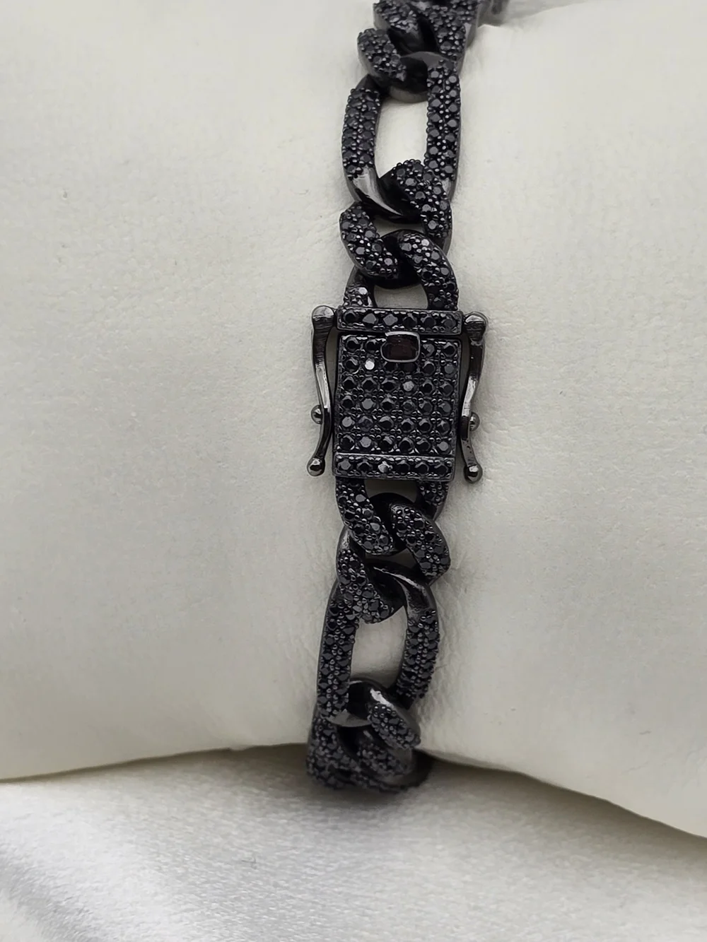Black Rhodium Over Sterling Silver Pave Moissanite Luxury Figaro Link Bracelet